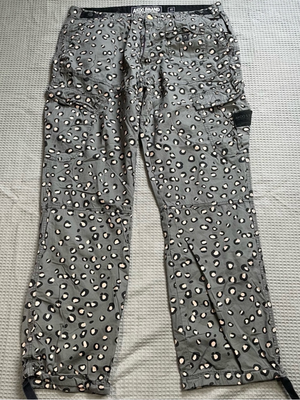 AKOO Cargo Pants 40x33 Men’s Gray Animal Print Cotton Streetwear